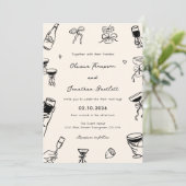 Hand Drawn Quirky Wedding Einladung (Stehend Vorderseite)