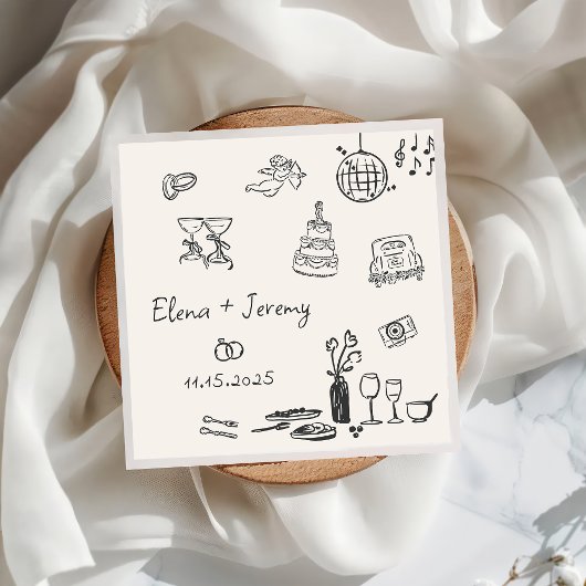 Hand Drawn Quirky Wedding Napkins Serviette
