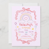 Hand Drawn Rainbow Whimsical Birthday Einladung (Vorderseite)