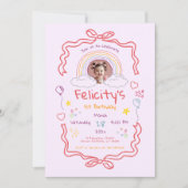 Hand Drawn Rainbow Whimsical Birthday Photo Einladung (Vorderseite)