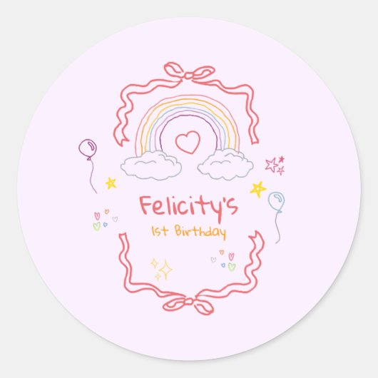 Hand Drawn Rainbow Whimsical Birthday Runder Aufkleber (Vorderseite)