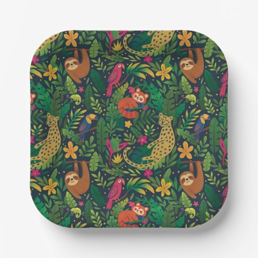 Hand Drawn Rainforest Animals Paper Plates Pappteller (Vorderseite)