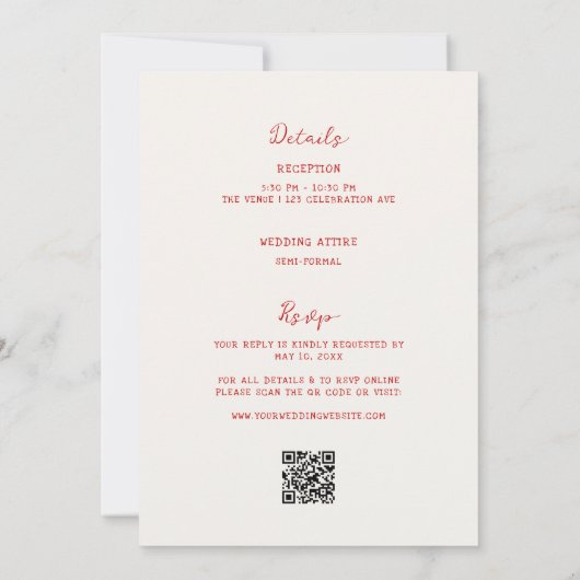 Hand Drawn Red All in One Wedding Einladung (Rückseite)