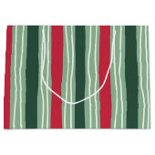Hand Drawn Red and Green Striped Holiday Große Geschenktüte (Vorderseite)