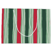 Hand Drawn Red and Green Striped Holiday Große Geschenktüte (Rückseite)