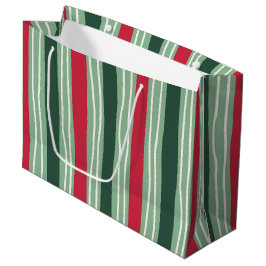 Hand Drawn Red and Green Striped Holiday Große Geschenktüte