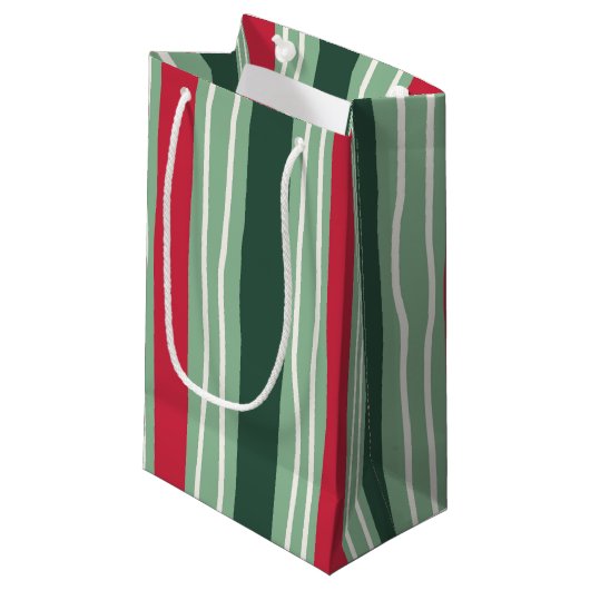 Hand Drawn Red and Green Striped Holiday Kleine Geschenktüte (Vorderseite Schrägansicht)