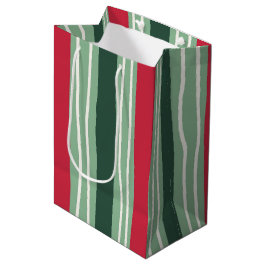 Hand Drawn Red and Green Striped Holiday Mittlere Geschenktüte