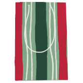 Hand Drawn Red and Green Striped Holiday Mittlere Geschenktüte (Vorderseite)
