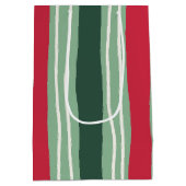 Hand Drawn Red and Green Striped Holiday Mittlere Geschenktüte (Rückseite)
