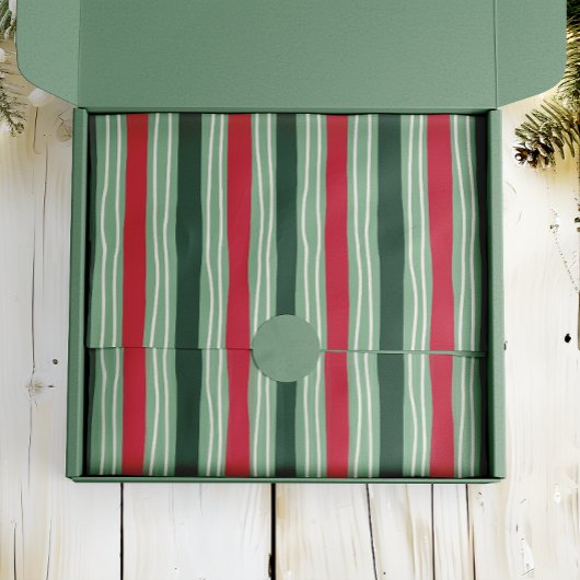 Hand Drawn Red and Green Striped Holiday Seidenpapier