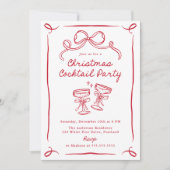 Hand-Drawn Red Bow Christmas Cocktail Party Einladung (Vorderseite)