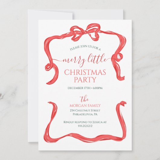 Hand Drawn Red Bow Weihnachtsfest Party Einladung (Vorderseite)