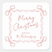 Hand Drawn Red Bow Whimsical Einzigartiges Weihnac Quadratischer Aufkleber (Vorderseite)