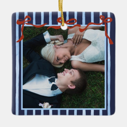Hand Drawn Red Bows Merry Married   Keramikornament (Vorderseite)