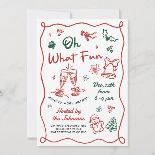Hand Drawn Red & Green Modern Christmas Party Einladung (Vorderseite)