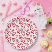 Hand Drawn Red Hearts Pappteller (Party)