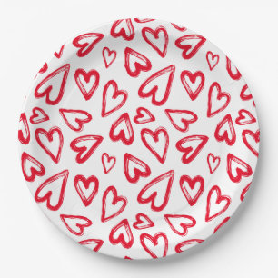Hand Drawn Red Hearts Pappteller