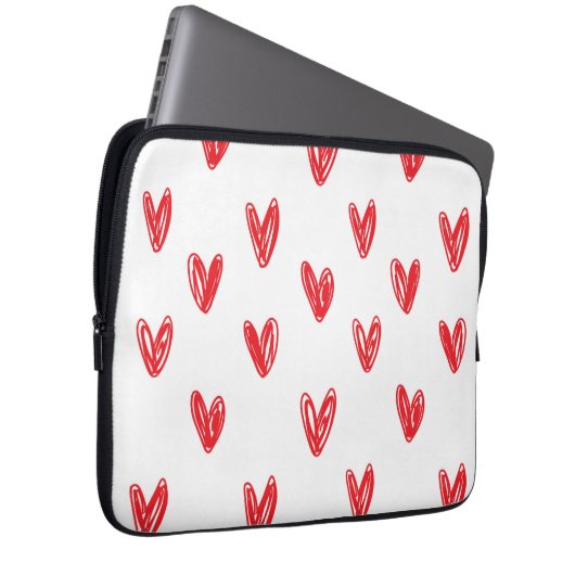 Hand Drawn Red Hearts Pattern – Minimal Valentine Laptopschutzhülle (Vorne Rechts)
