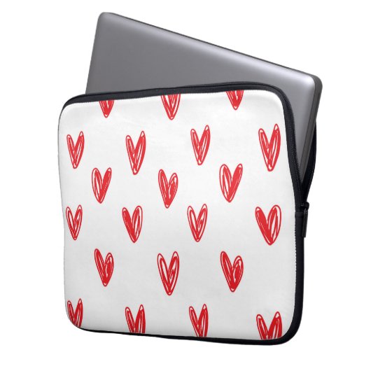 Hand Drawn Red Hearts Pattern – Minimal Valentine Laptopschutzhülle (Vorderseite Links)
