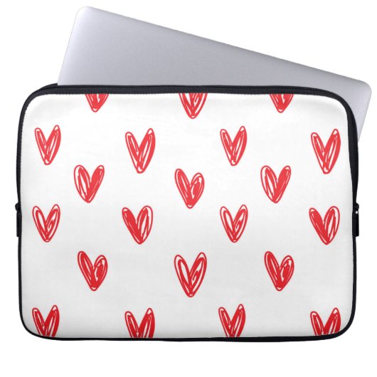 Hand Drawn Red Hearts Pattern – Minimal Valentine Laptopschutzhülle (Vorderseite)