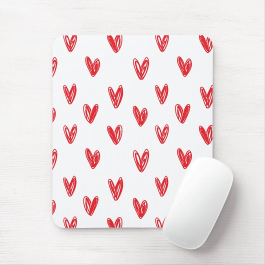 Hand Drawn Red Hearts Pattern – Minimal Valentine Mousepad (Mit Mouse)
