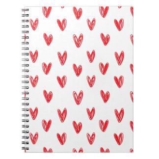 Hand Drawn Red Hearts Pattern – Minimal Valentine Notizblock