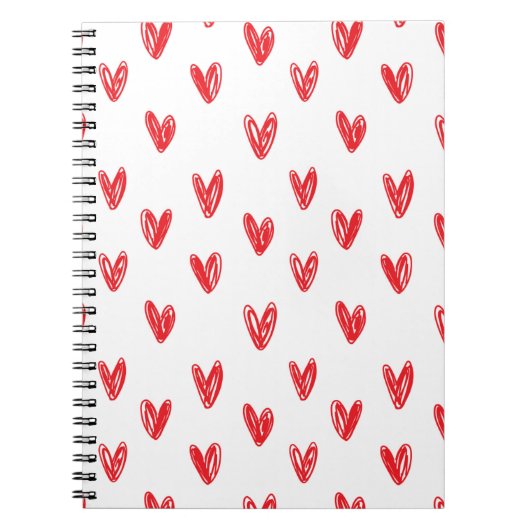 Hand Drawn Red Hearts Pattern – Minimal Valentine Notizblock (Vorderseite)