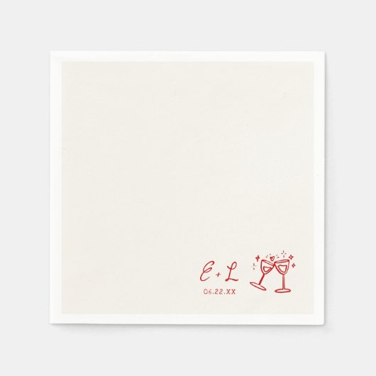 Hand Drawn Red Initials Wedding Serviette (Vorderseite)