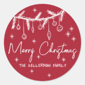 Hand Drawn Red Merry Christmas Runder Aufkleber (Vorderseite)
