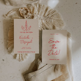 Hand Drawn Red Old Money Retro Quirky Wedding Save The Date