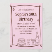 Hand Drawn Red & Pink 30TH Birthday Photo Einladung (Vorderseite)