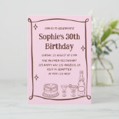 Hand Drawn Red & Pink 30TH Birthday Photo Einladung (Stehend Vorderseite)