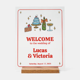 Hand Drawn Red Playful Whimsical Wedding Welcome Acrylschild
