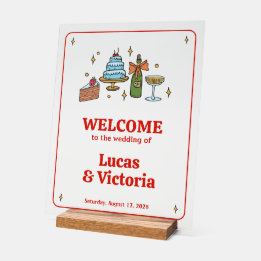 Hand Drawn Red Playful Whimsical Wedding Welcome Acrylschild