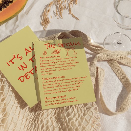 Hand Drawn Red Quirky Unique Fun Wedding Details Begleitkarte