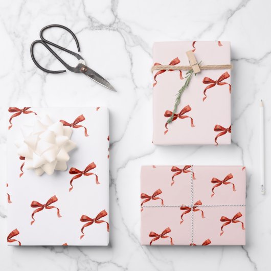 Hand Drawn Red Ribbon Bow Geschenkpapier Set (Vorderseite)
