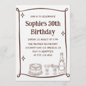 Hand Drawn Red & White 30TH Birthday Photo Einladung (Vorderseite)