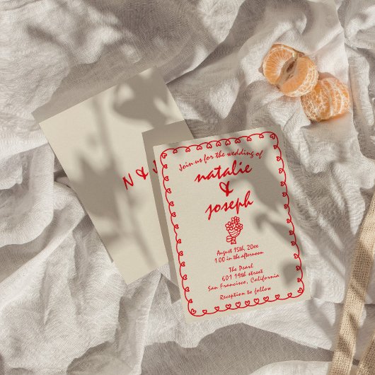 Hand Drawn Retro Funky Einzigartige Quirky Wedding Einladung