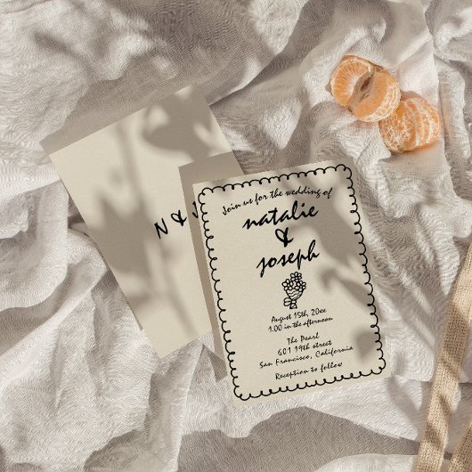 Hand Drawn Retro Funky Einzigartige Quirky Wedding Einladung