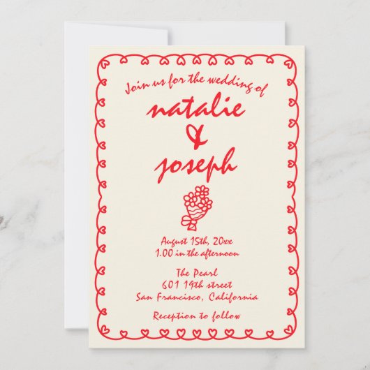 Hand Drawn Retro Funky QR Code Quirky Wedding Einladung (Vorderseite)