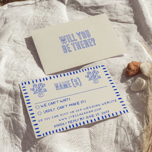 Hand Drawn Retro Funky Quirky Scribble Wedding RSVP Karte