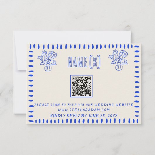 Hand Drawn Retro Quirky Scribble QR Code Hochzeit RSVP Karte (Vorderseite)
