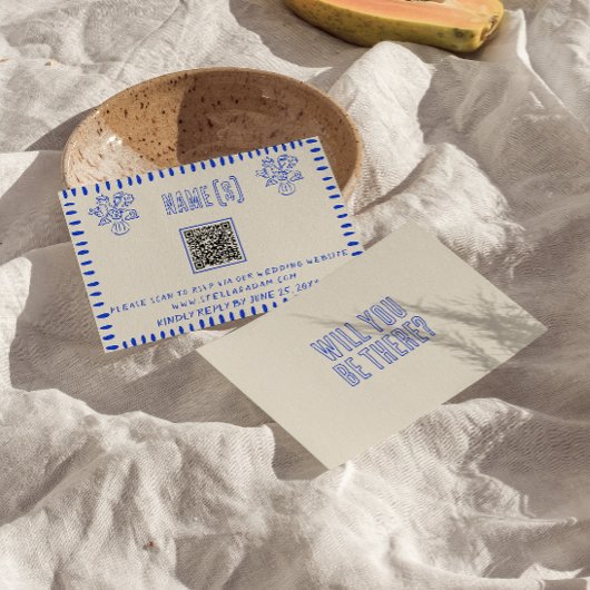 Hand Drawn Retro Quirky Scribble QR Code Hochzeit RSVP Karte