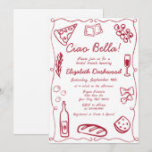 Hand Drawn Retro Red Italian Casual Bridal Brunch Einladung (Vorne/Hinten)