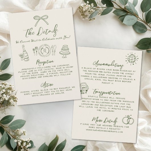 Hand Drawn Retro Wedding Details Begleitkarte