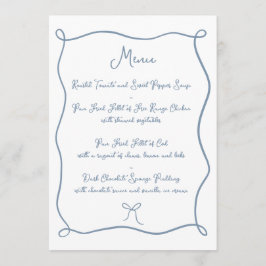 Hand Drawn Ribbon & Bow Dusty Blue Wedding Menükarte