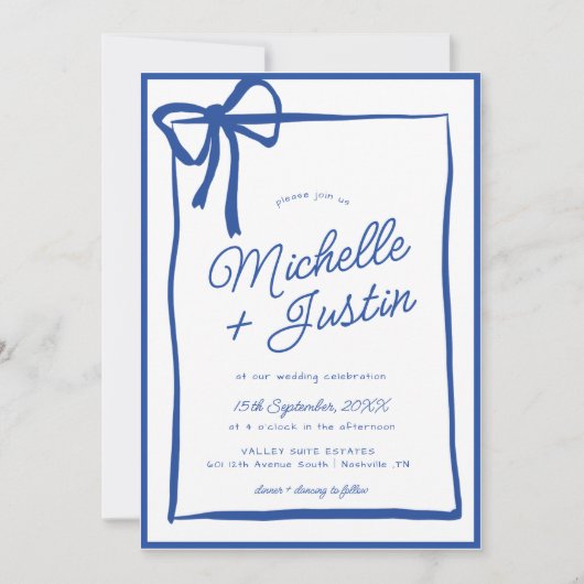 Hand Drawn Ribbon Bow Wedding Einladung (Vorderseite)