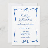 Hand Drawn Ribbon Doodle Französisch Blue Wedding Einladung (Vorderseite)