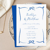 Hand Drawn Ribbon Doodle Französisch Blue Wedding Einladung